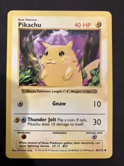 Pikachu – 58/102 – Shadowless Base Set – Yellow Cheeks – Pokemon TCG - Image 1