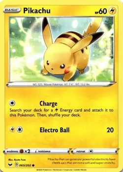 Pokemon Pikachu 065/202 Sword & Shield Base Non Holo VLP/NM - Image 1