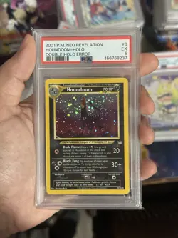 HOUNDOOM PSA 5 DOUBLE HOLO ERROR FART SWIRL 2001 POKEMON NEO REVELATION 8/64 - Image 1