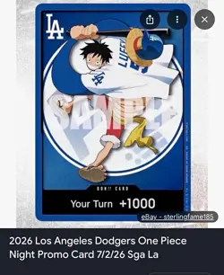 Bandai One Piece Card Game Don!! Monkey D. Luffy LA Dodgers Promo Holo - Image 1
