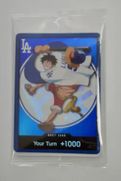 Bandai One Piece Card Game Don!! Monkey D. Luffy LA Dodgers Promo Holo - Image 4