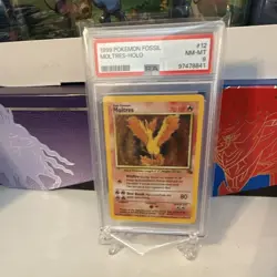 1999 Pokemon Fossil Moltres Holo Rare #12/62 PSA 8 Graded English - Image 1
