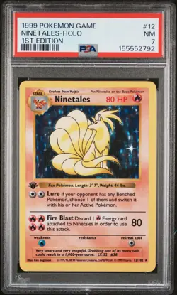 1999 POKEMON BASE SET 1ST EDITION #12 NINETALES-HOLO PSA 7 - Image 1