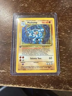 NEAR MINT CLEAN Pokemon Machamp 8/102 1st Edition HOLO Base Set – WOTC 1999 - Image 1