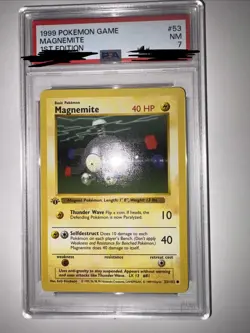 1999 Pokemon Base Set Shadowless Magnemite 1st Ed 53/102 PSA 7 - Image 1