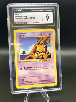 CGC 9 MINT Abra 43/102 1st Edition Shadowless Base Set Pokemon Card - Image 1