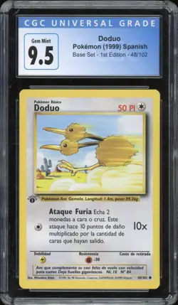 1999 Pokemon SPANISH 1st Edition Base Set Doduo 48/102 CGC 9.5 GEM MINT - Image 1