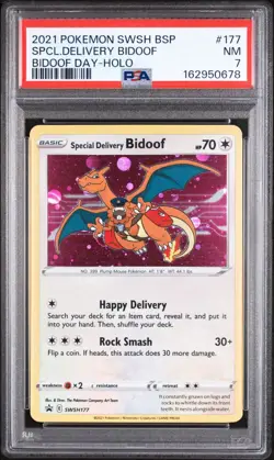 2021 POKEMON SWSH BLACK STAR PROMO BIDOOF DAY SPECIAL DELIVERY BIDOOF-HOLO PSA 7 - Image 1