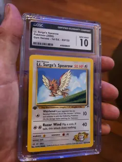 CGC 10 GEM MINT Lt. Surges 's Spearow Gym Heroes 1st Edition 83/132 Pokemon card - Image 1
