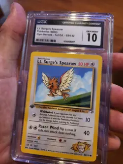 CGC 10 GEM MINT Lt. Surges 's Spearow Gym Heroes 1st Edition 83/132 Pokemon card - Image 2