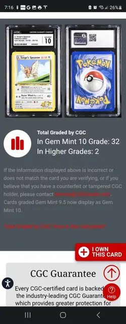 CGC 10 GEM MINT Lt. Surges 's Spearow Gym Heroes 1st Edition 83/132 Pokemon card - Image 4