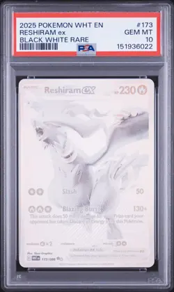 2025 POKEMON WHT EN-WHITE FLARE BLACK WHITE RARE #173 RESHIRAM EX PSA 10 - Image 1