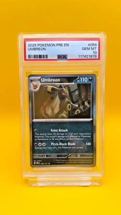 2025 Pokemon Prismatic Evolutions Umbreon 059/131 Holo Rare PSA 10 Gem Mint - Image 1