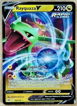 2023 POKEMON TCG CROWN ZENITH RAYQUAZA V ULTRA RARE HOLO 100/159 NM RAPID STRIKE - Image 1