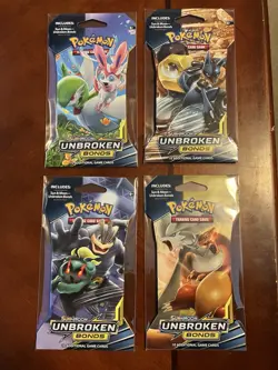 Pokemon Sun And Moon Unbroken Bonds Sleeved Booster Pack Art Set Of 4 Packs - Image 1