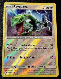 Rayquaza 106/145 NM Reverse Holo Rare Sun & Moon Guardians Rising Pokemon Card! - Image 1