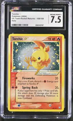 CGC 7.5 NM+ Torchic Gold Star EX Team Rocket Returns 108/109 Holo Pokemon Card - Image 1