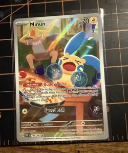 Pokemon TCG Minun 194/182 SV04 Paradox Rift Illustration Rare Full Art Holo - Image 1
