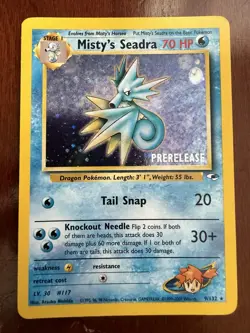 Pokemon TCG Gym Heroes Misty's Seadra 9/132 Rare Holo Prerelease Card Promo - Image 1
