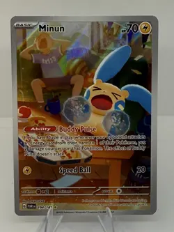 Pokemon TCG Minun 194/182 Paradox Rift Holo Illustration Rare - Image 1
