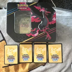 Pokemon TCG Crown Zenith Galarian Moltres Tin w/ Promo +234 cards +4 PTCGL cards - Image 2