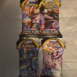 Pokemon TCG Sword & Shield Rebel Clash Sealed Booster Packs Lot 4 10 Cards EA - Image 1