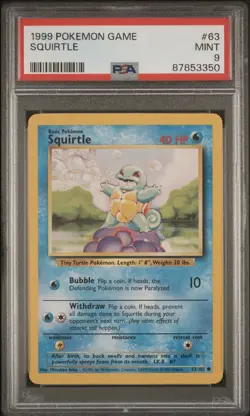 1999 Pokemon Base Set Squirtle #63 PSA 9 MINT WotC Vintage - Image 1