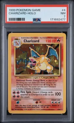 1999 POKEMON BASE SET UNLIMITED #4 CHARIZARD-HOLO PSA 7 - Image 1