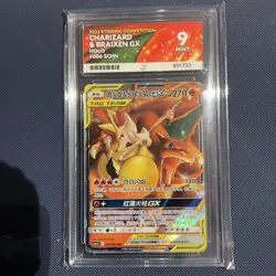 PSA 9 GEM MINT Charizard & Braixen GX 006/061 Tag Team Holo Chinese Pokemon TCG - Image 1