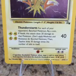 Pokemon TCG Fossil Zapdos 15/62 Holo Rare English 1999 WOTC 80 HP Unlimited - Image 2