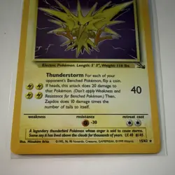 WOTC Pokemon TCG Zapdos 15/62 Fossil Holo Rare 1999 English 80 HP Unlimited - Image 3