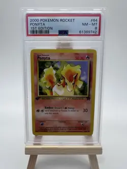 Pokemon TCG Ponyta 64/82 Team Rocket 2000 English 1st Edition PSA 8 - Image 1