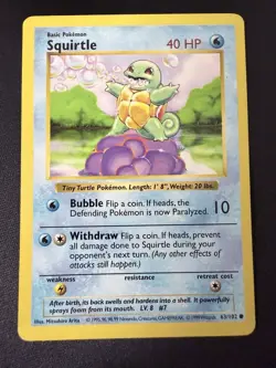 Pokemon TCG - Squirtle 63/102 - Base Set - Shadowless Common Card - Image 1