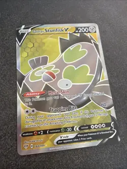 Pokemon TCG Galarian Stunfisk v Darkness Ablaze Holo Card Full Art 184/189 - Image 1