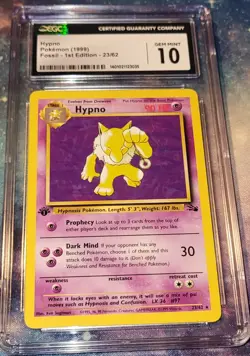 Hypno Fossil First 1st Edition 23/62 Non-holo Rare WOTC Pokemon Card CGC 10 - Image 1