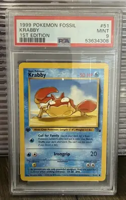 1999 1st Edition Krabby #51 PSA 9 Mint Fossil Vintage Pokemon TCG - Image 1