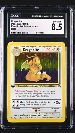 Pokemon Dragonite Fossil 1st Edition Holo Rare #4 CGC 8.5 - Image 1