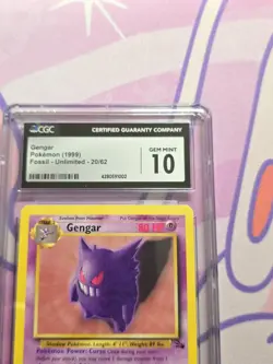 1999 Pokemon Fossil Gengar #20/62 CGC 10 Mint Gem Graded CLEAN RARE 👻 - Image 3