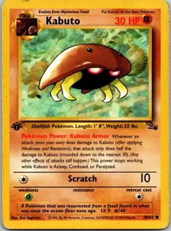 Kabuto 1st Edition Common Fossil Pokemon 50/62 LP - Image 1