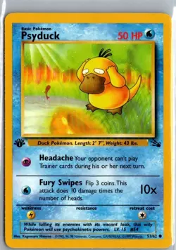 Vintage 1999 WOTC Pokemon TCG Psyduck 53/62 Fossil 1st Edition LP PLUS - Image 1