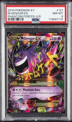 2014 POKEMON XY PHANTOM FORCES ULTRA RARE #121 M GENGAR EX PSA 8 - Image 1