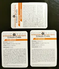 1985 AGI Rock Star Concert Cards - Pat Benatar Lot Of 3 Cards - Image 2