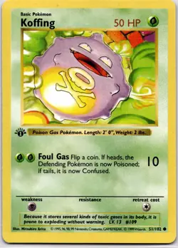 Pokemon - Base Set 1st Edition Shadowless - Koffing 51/102 - Common LP - Image 1