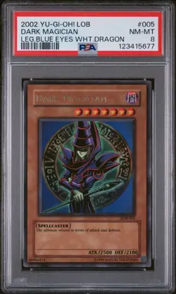 2002 Yu-Gi-Oh! Dark Magician LOB-005 1.5 Print Ultra Rare PSA 8 - Image 1