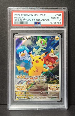 Pikachu Promo Scarlet Violet Pre-Order 001/SV-P JPN PSA 10 Carta Pokemon Gradata - Image 1