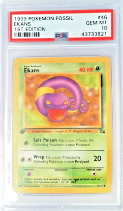 1999 POKEMON FOSSIL 1ST ED #46 EKANS PSA 10 - Image 1