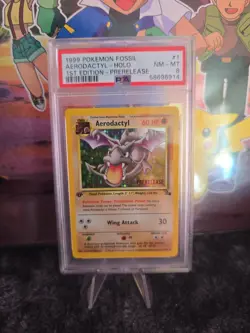 AERODACTYL 1999 POKEMON FOSSIL HOLO 1ST EDITION PRERELEASE #1 PSA 8 - Image 1