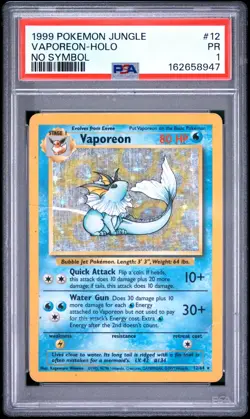 1999 POKEMON JUNGLE NO SYMBOL #12 VAPOREON-HOLO PSA 1 POP 10 - Image 1