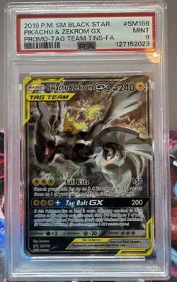 2019 Pokemon Pikachu & Zekrom Gx Black Star Promo SM168 Tag Team Tins PSA 9 - Image 1