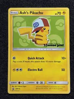 Pokemon Ash's Pikachu Black Star Promo Card SM112 2017 I Choose You Pokemon MP - Image 1